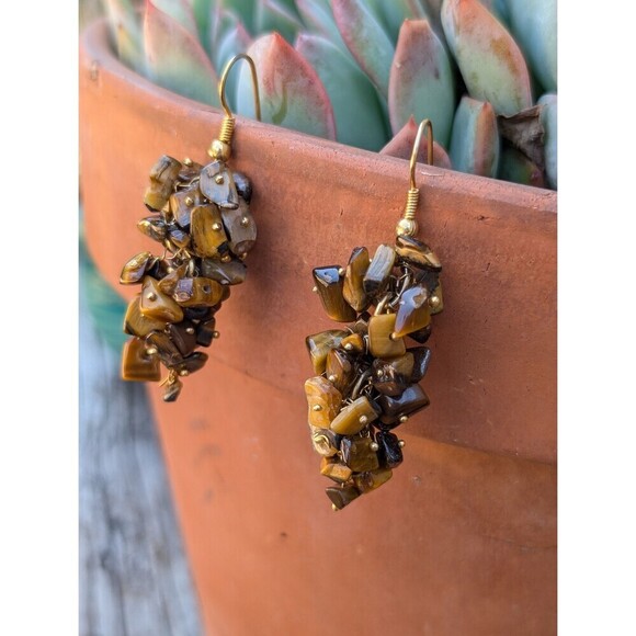 Vintage Tigers Eye Nugget Earrings - Picture 2 of 10